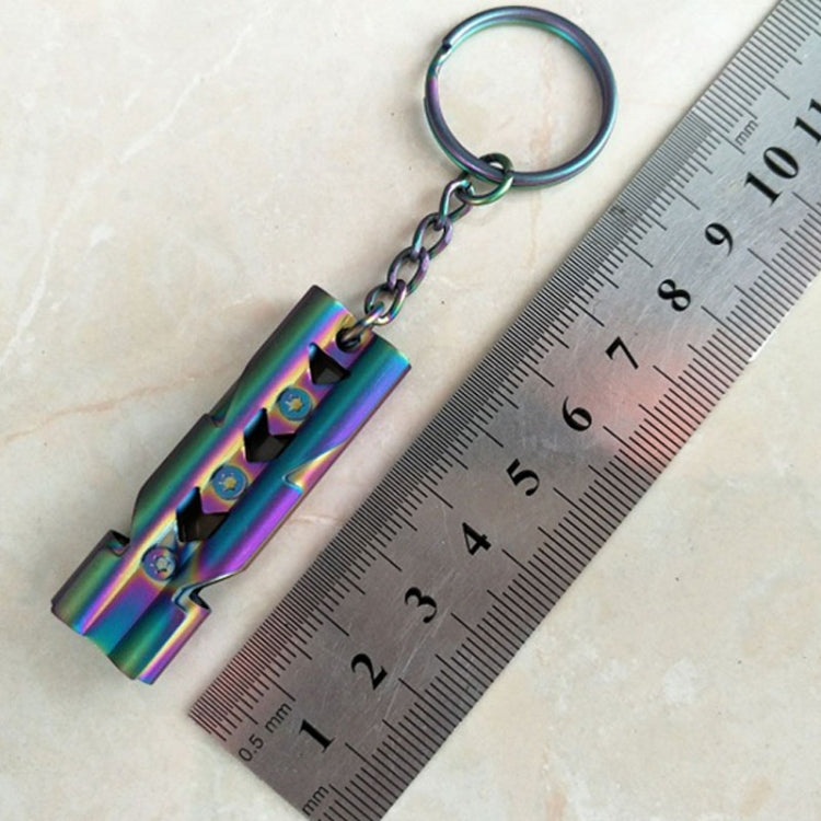 Outdoor High-decibel Stainless Steel Self-protection Double Tube Survival Whistle with Key Ring, Whistle (Silver), Whistle (titanium)