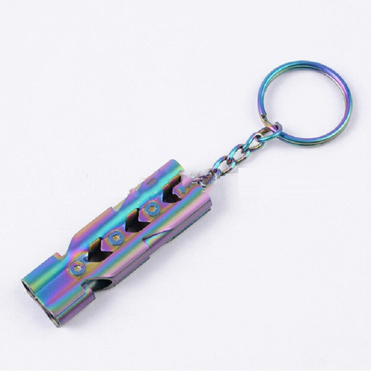 Outdoor High-decibel Stainless Steel Self-protection Double Tube Survival Whistle with Key Ring, Whistle (Silver), Whistle (titanium) – Durable Build, Easy to Use Whistle (titanium) BlackColor titanium