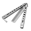 Salon Stainless Steel Practice Comb Practice Knife (Uncut) Butterfly Comb Silver