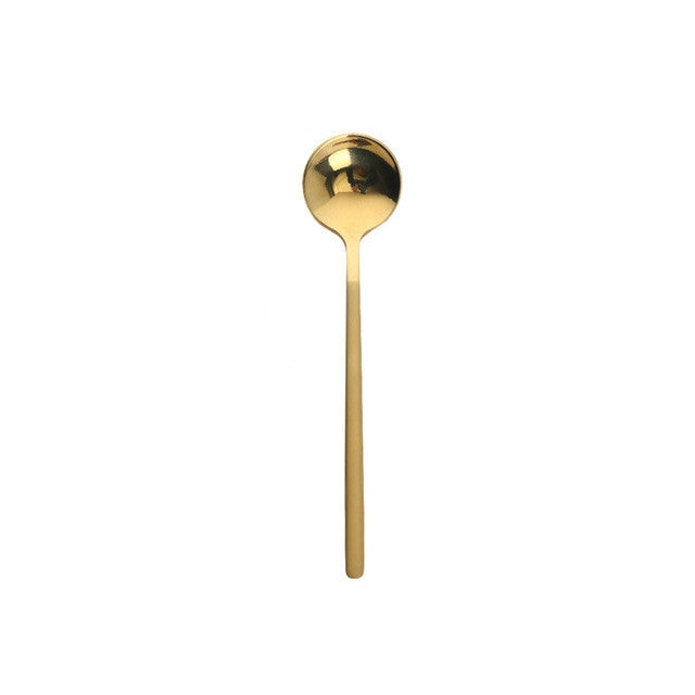 Mini Accessories Coffee Spoon Kitchen Dessertspoon Dining Round Shape Coffee Stainless Steel Home, 13cm, 15cm, 17cm 13cm Golden