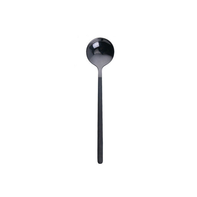 Mini Accessories Coffee Spoon Kitchen Dessertspoon Dining Round Shape Coffee Stainless Steel Home, 13cm, 15cm, 17cm 17cm Black