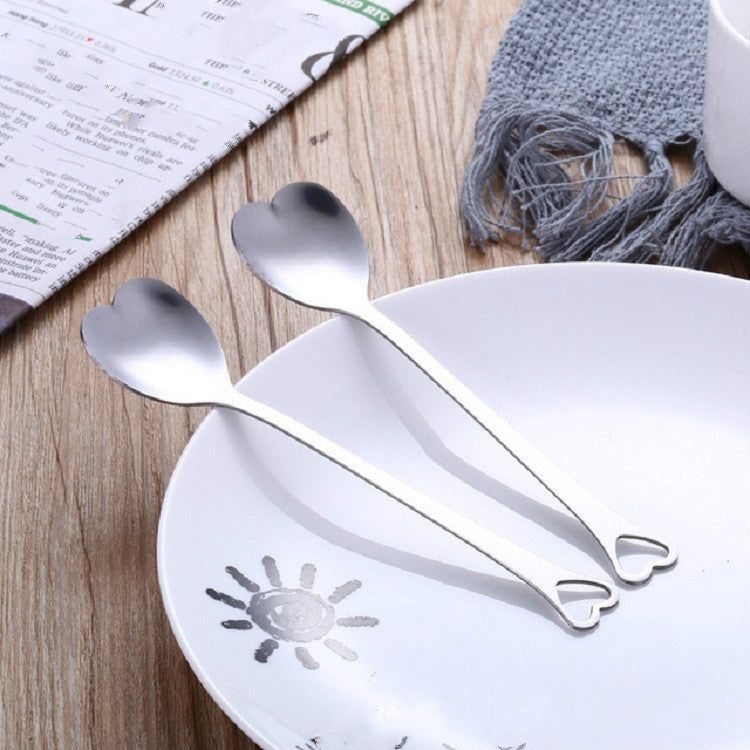 2 PCS Stainless Steel Spoon Portable Metal Coffee Teaspoon Creative Love Heart Shaped Wedding Party Gift Dinnerware, Silver Single Hole Love, Gold Single Hole Love, Rose Gold Porous Love, Blue Porous Love, Colorful Porous Love Silver Single Hole Love