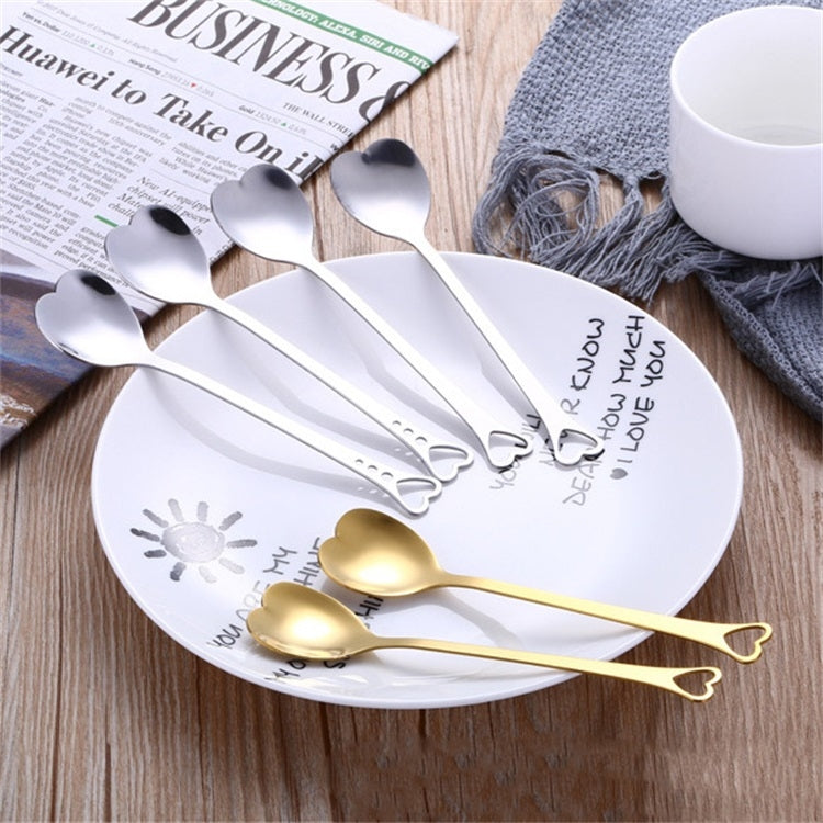 2 PCS Stainless Steel Spoon Portable Metal Coffee Teaspoon Creative Love Heart Shaped Wedding Party Gift Dinnerware, Silver Single Hole Love, Gold Single Hole Love, Rose Gold Porous Love, Blue Porous Love, Colorful Porous Love