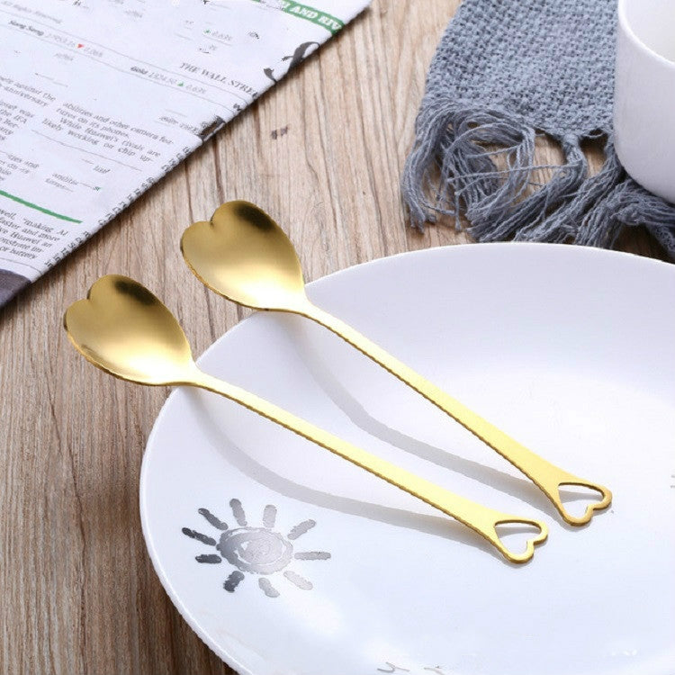 2 PCS Stainless Steel Spoon Portable Metal Coffee Teaspoon Creative Love Heart Shaped Wedding Party Gift Dinnerware, Silver Single Hole Love, Gold Single Hole Love, Rose Gold Porous Love, Blue Porous Love, Colorful Porous Love – Durable Build, Easy to Use Gold Single Hole Love