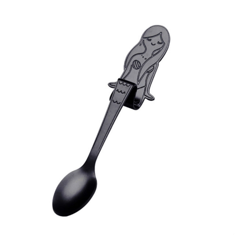 Creative Coffee Spoon Mermaid Shape Handle Spoons Flatware Drinking Tools, Black, Gold, Symphony, Rose Gold, True Color Black