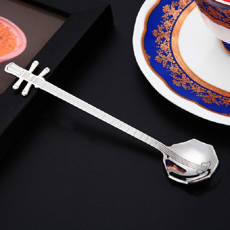 Stainless Steel Coffee Mixing Spoon Creative Musical Instrument Shape Spoon, Guitar Silver, Octagonal Silver, Lute Silver, Yueqin Silver, Guitar Titanium Gold, Octagonal Titanium Gold, Lute Titanium Gold, Yueqin Titanium Gold, Guitar Rose Gold... –... Octagonal Silver