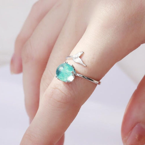 Women Fashion Blue Crystal Mermaid Shape Open Rings Default Title