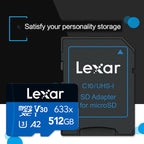 Lexar 633x 512GB High-speed Flash Memory Card Sports Camera Mobile Phone TF Car Driving Recorder Memory Card, 512GB – Shockproof, Waterproof