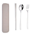 3pcs / Set Portable Stainless Steel Tableware Creative Set Chopsticks Spoon Fork Gift, Steel, Black, Pink, Red, Blue Steel
