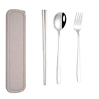 3pcs / Set Portable Stainless Steel Tableware Creative Set Chopsticks Spoon Fork Gift, Steel, Black, Pink, Red, Blue Steel