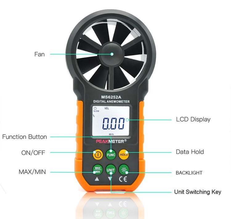 PEAKMETER High-precision Digital Display Wind Speed Air Volume Measuring Instrument, MS6252A Wind Speed, Air Volume, MS6252B Temperature, Humidity, USB