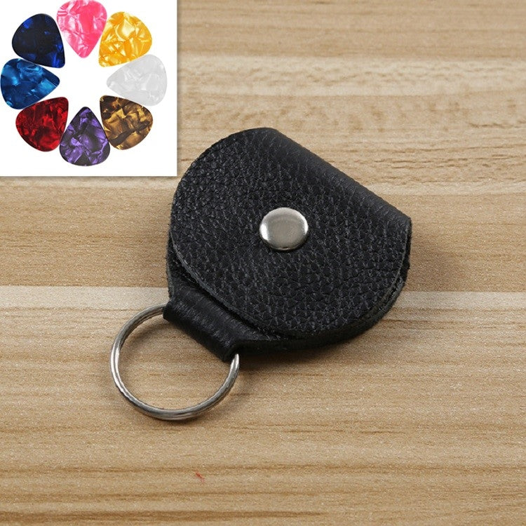10 PCS Genuine Leather Guitar Pick Storage Bag with Key Ring, Black, Brown Black