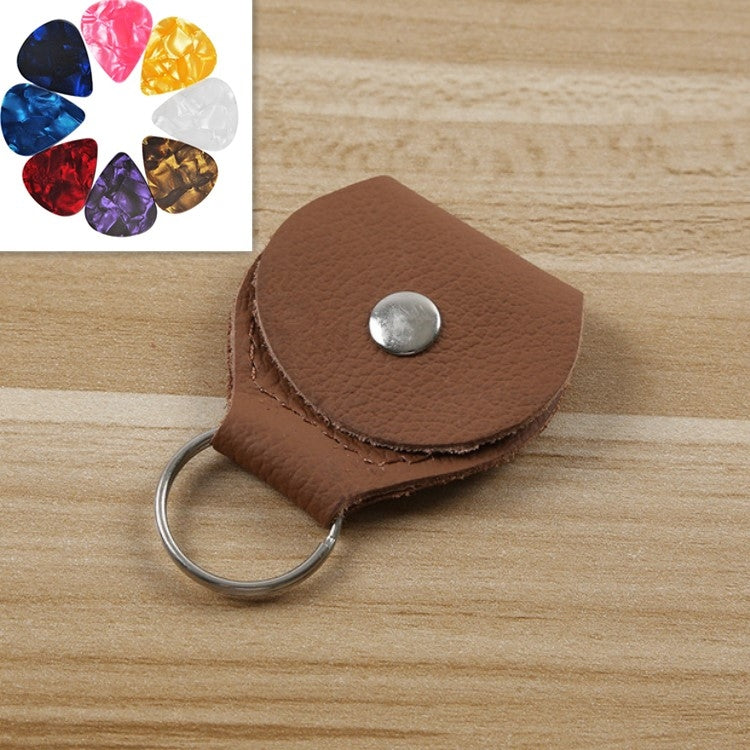 10 PCS Genuine Leather Guitar Pick Storage Bag with Key Ring, Black, Brown – Leather Brown