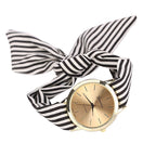 Women Fashion Striped Fabric Strap Quartz Watch Black