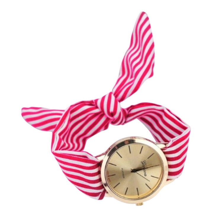 Women Fashion Striped Fabric Strap Quartz Watch Rose red