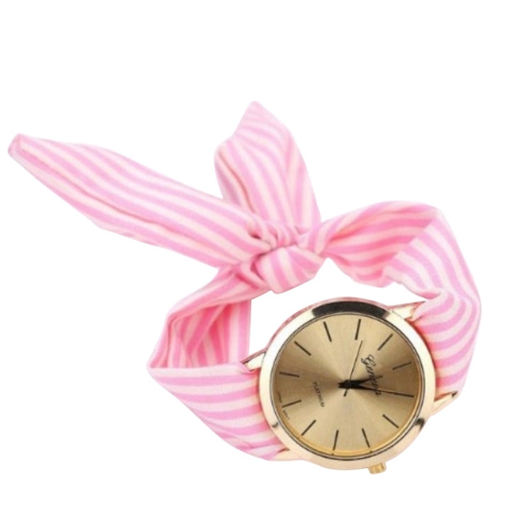 Women Fashion Striped Fabric Strap Quartz Watch Pink