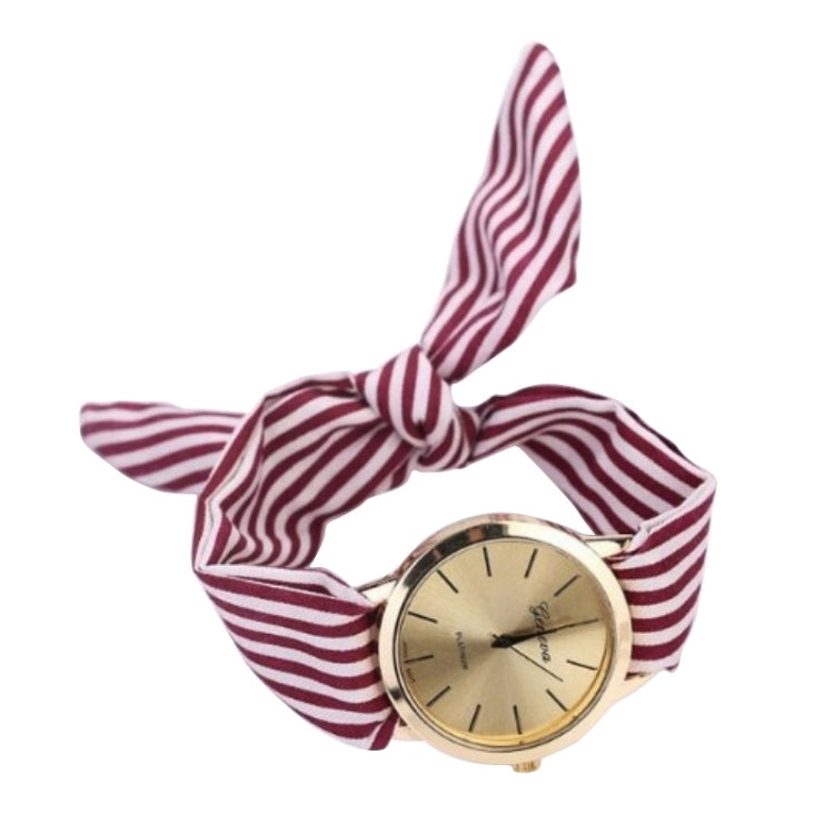 Women Fashion Striped Fabric Strap Quartz Watch Red