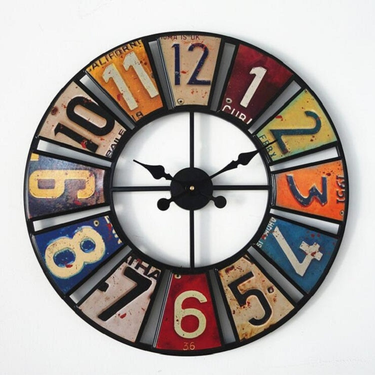 Digital Round Retro Wall Clock Creative License Plate Wrought Iron Decorative Clock, Round Retro Wall Clock Round Retro Wall Clock