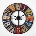 Digital Round Retro Wall Clock Creative License Plate Wrought Iron Decorative Clock, Round Retro Wall Clock Round Retro Wall Clock