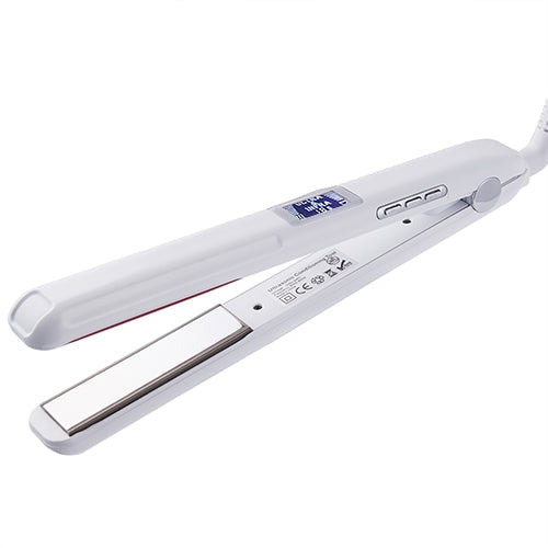 RUCHA Ultrasonic Infrared Hair Care Iron Straightener with Adjustable Upgraded LCD Display, EU EU White