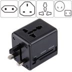 World-Wide Universal Travel Concealable Plugs Adapter with & Built-in Dual USB Ports Charger for US, UK, AU, EU Black