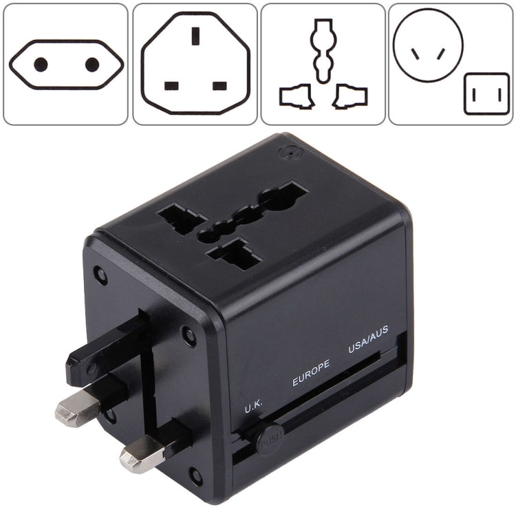 World-Wide Universal Travel Concealable Plugs Adapter with & Built-in Dual USB Ports Charger for US, UK, AU, EU Black