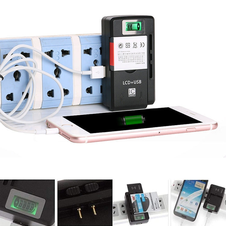 Universal Cell Phone Battery Charger with USB Output & LCD Display, US Plug, 800mA/1300mA – TPU