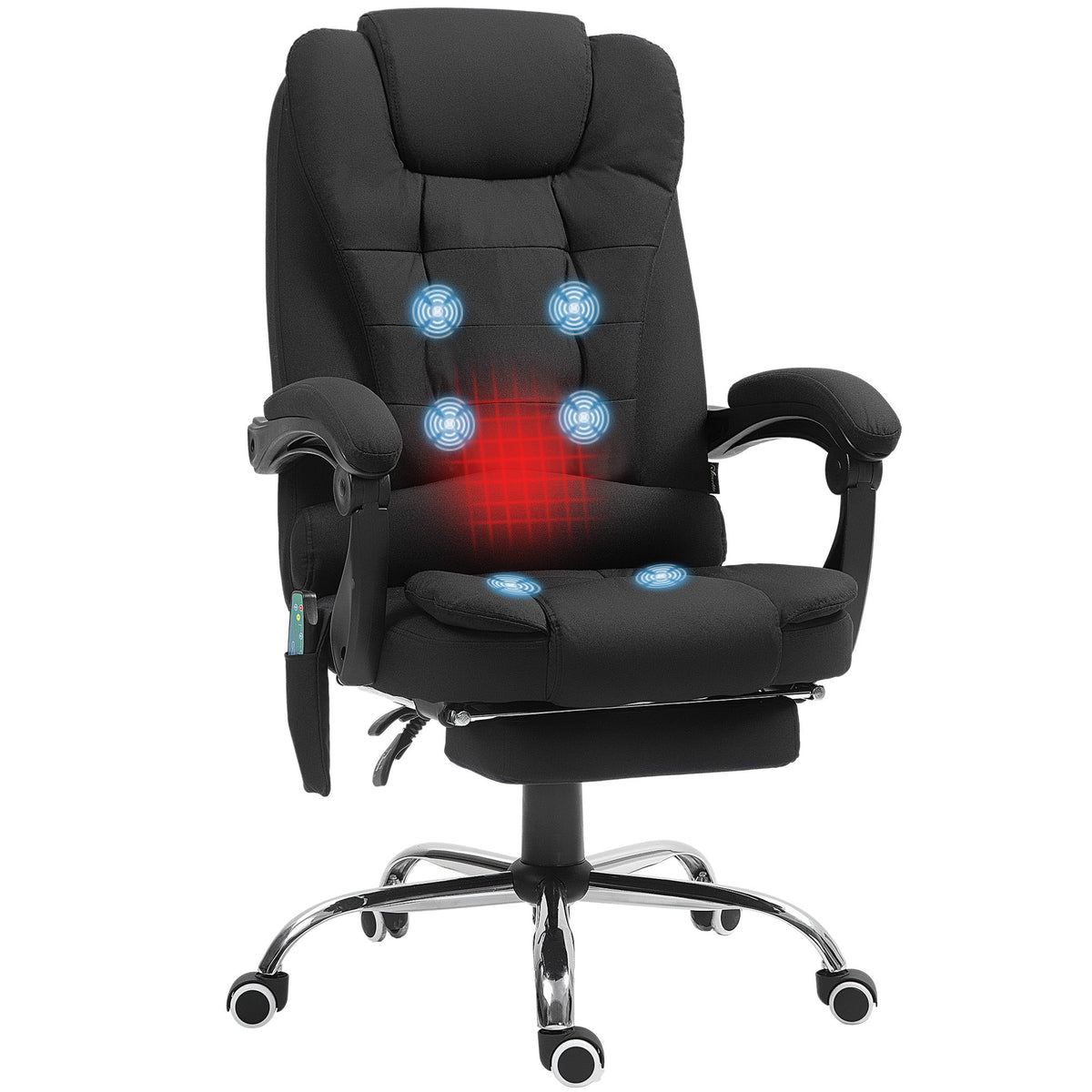 Ergonomic Heated 6 Points Vibration Massage Office Chair Black in Black