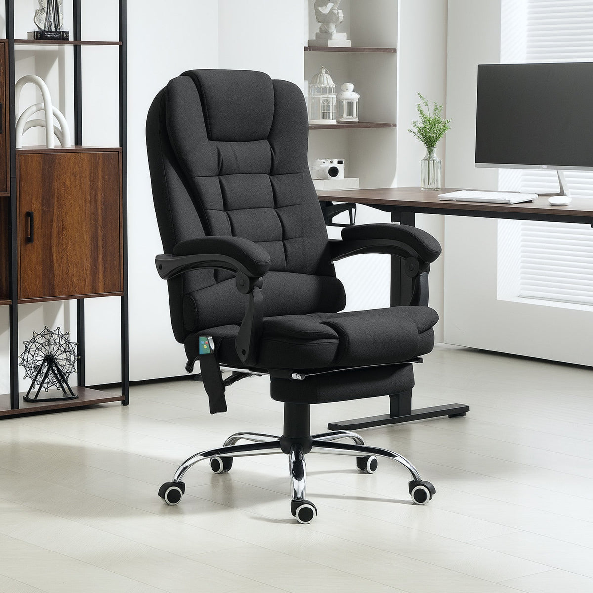 Ergonomic Heated 6 Points Vibration Massage Office Chair Black in Black