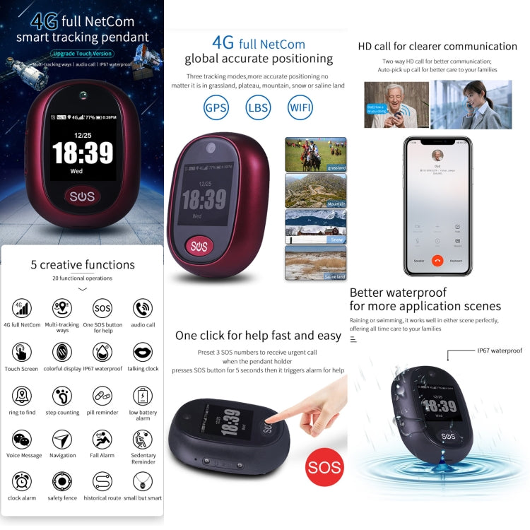REACHFAR RF-V45-A Mini Touch Screen GPS Smart Tracker Pendant, Support SOS / Camera / Health Management / 4G LTE, For Asia/Europe/Africa, RF-V45-A Touch Screen