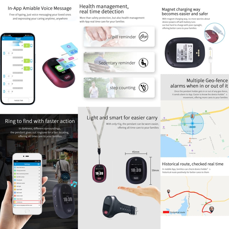 REACHFAR RF-V45-A Mini Touch Screen GPS Smart Tracker Pendant, Support SOS / Camera / Health Management / 4G LTE, For Asia/Europe/Africa, RF-V45-A Touch Screen