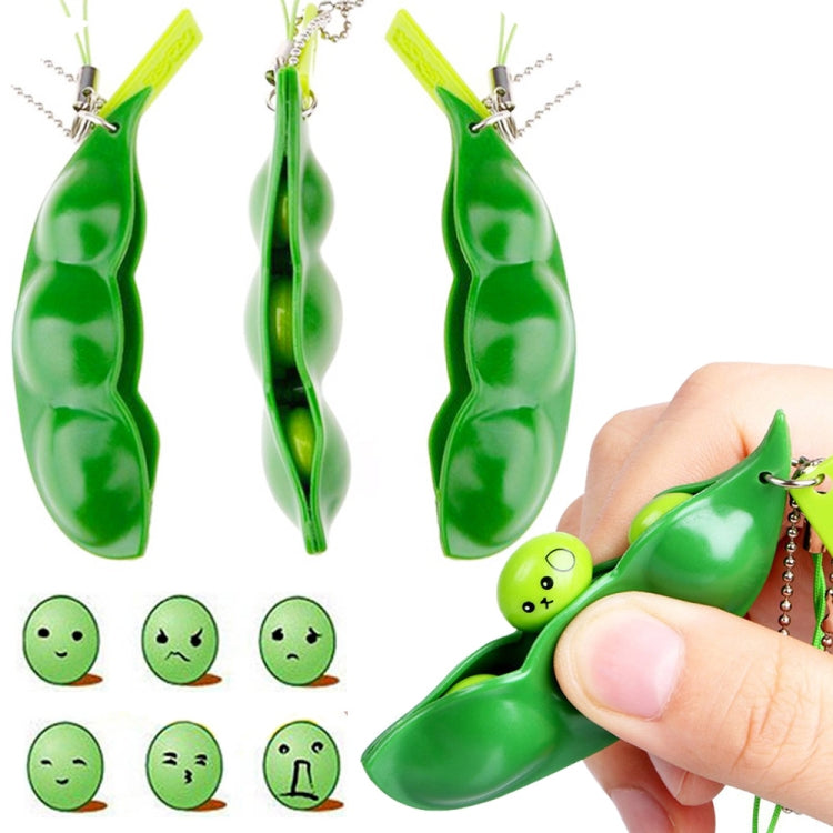 3 PCS Creative Extrusion Pea Soybean Stress Relief Toy Key Pendant, Random Expression Delivery, Extrusion Pea Extrusion Pea