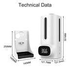 K9 Pro Plus Handsfree Non-contact Body Thermometer + 1000ml Automatic Non-contact Liquid Soap Dispenser with Base Mount, 15 Languages Voice Broadcast, K9 Pro Plus