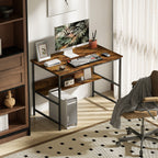 2-Tier Computer Desk, 100 x 60 cm, Rustic Brown