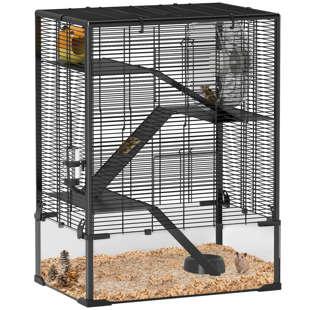 4 Tiers Hamster Cage with Deep Tempered Glass Bottom, 60 x 40 x 80cm