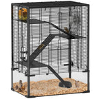 4 Tiers Hamster Cage with Deep Tempered Glass Bottom, 60 x 40 x 80cm