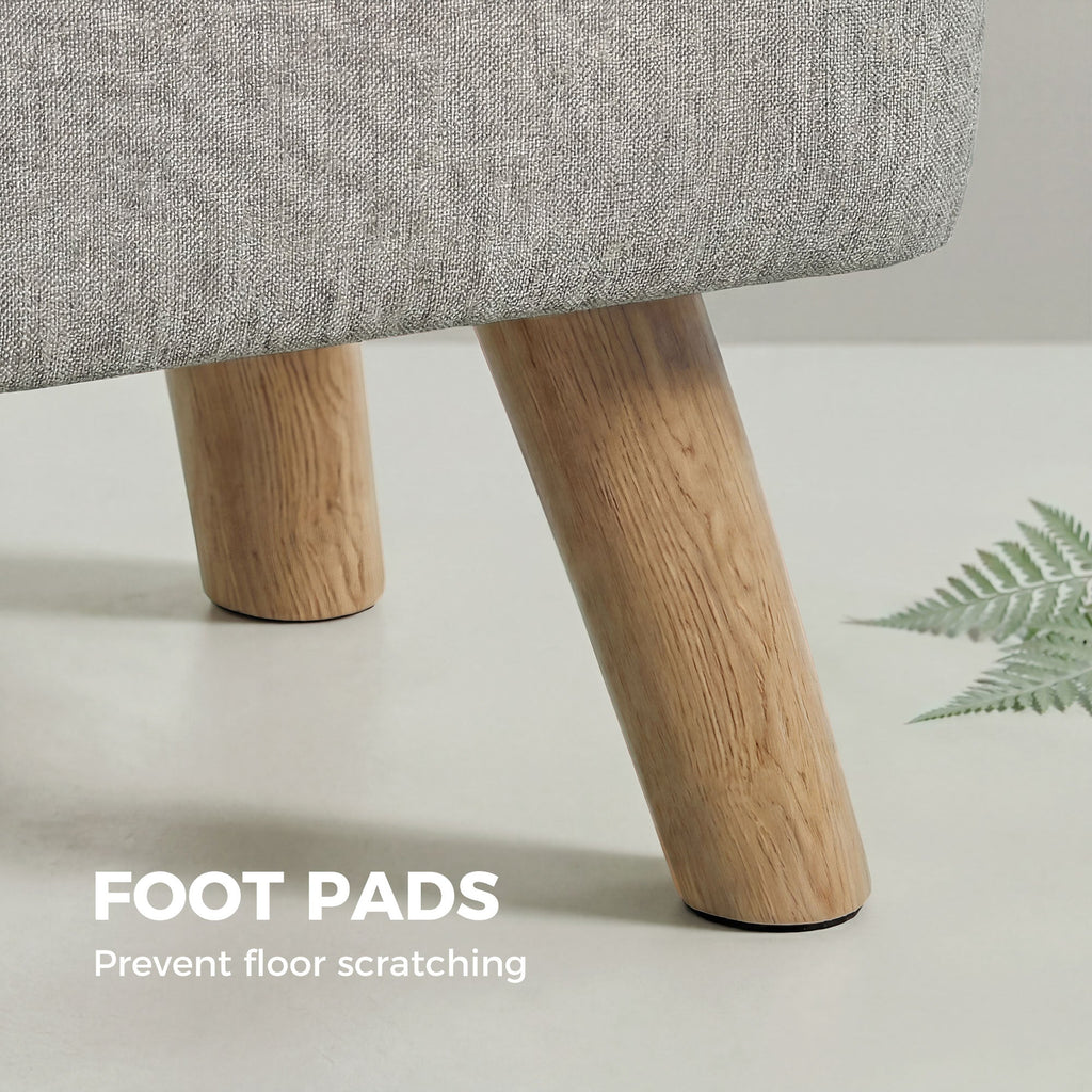 Linen-Look Square Padded Footstool - Light Brown