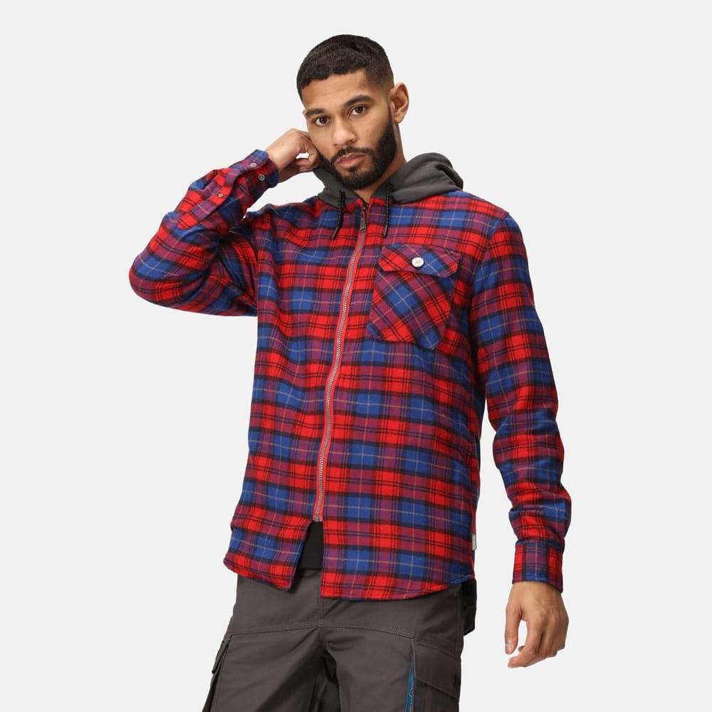 Regatta TRS205 Hooded Shirt Jacket Classic Red Check 2XL
