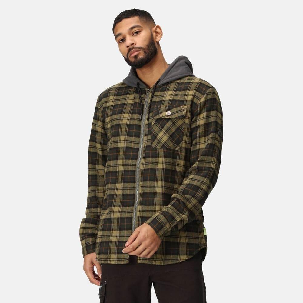 Regatta TRS205 Hooded Shirt Jacket Dark Khaki Check / Small