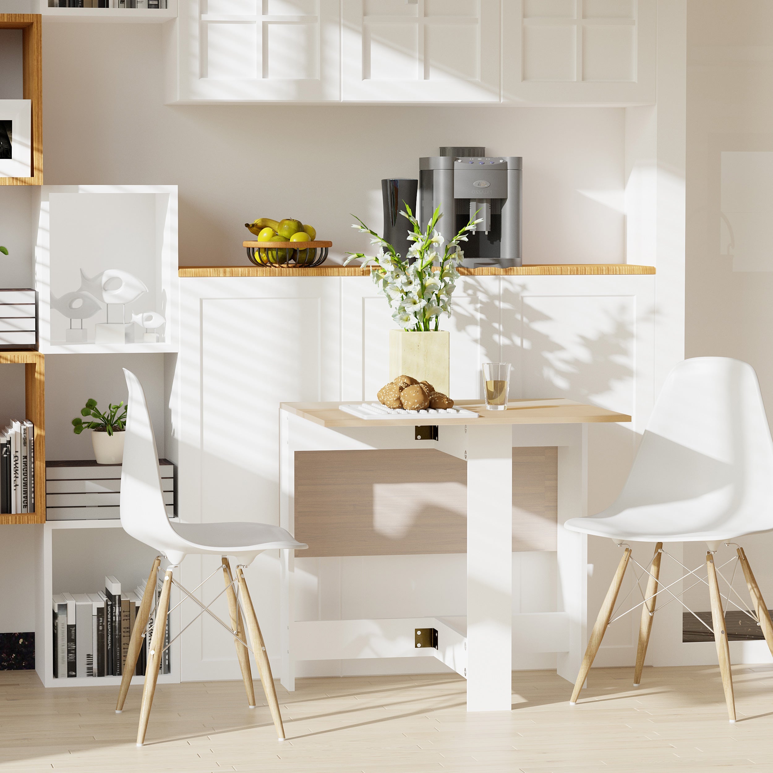 Wooden Folding Dining Table, Writing Computer Desk, PC Workstation, Space Saving, Home Office, Oak and White