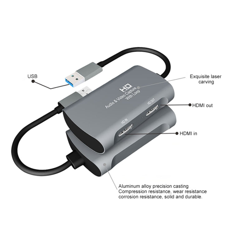Z31 HDMI Female to HDMI Female + Audio + USB 2.0 Video Capture Box, Z31 – Aluminum Alloy, TPU, Ultra-thin