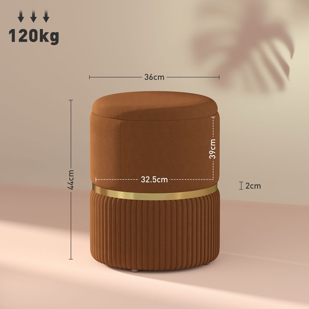 Round Pouffe, Storage Footstool with Cushioned Top