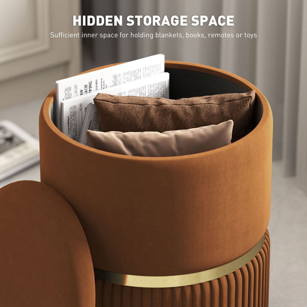 Round Pouffe, Storage Footstool with Cushioned Top