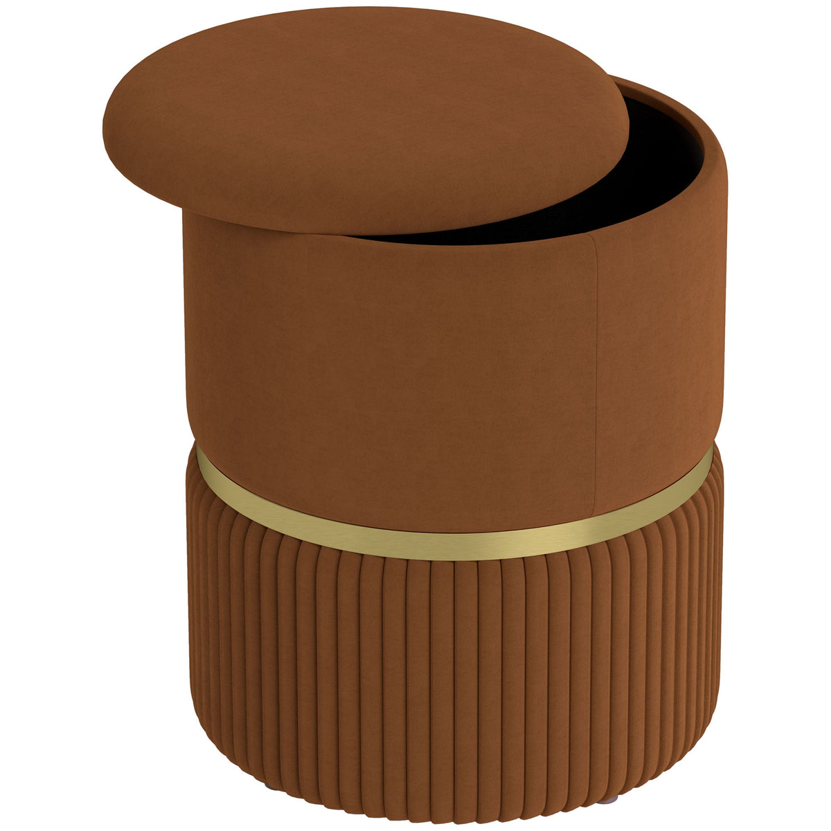 Round Pouffe, Storage Footstool with Cushioned Top Light Brown