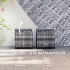 Set of 2 Rattan Storage Ottoman, Outdoor Footstool with Removable Cushions, Dark Grey