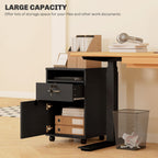 60cm Storage Cabinet with Drawers and Open Shelf, Black
