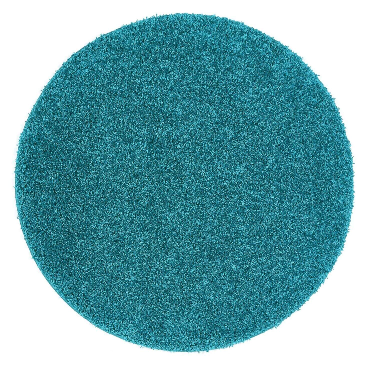 Washable Teal Shaggy Rug Ø 100 cm
