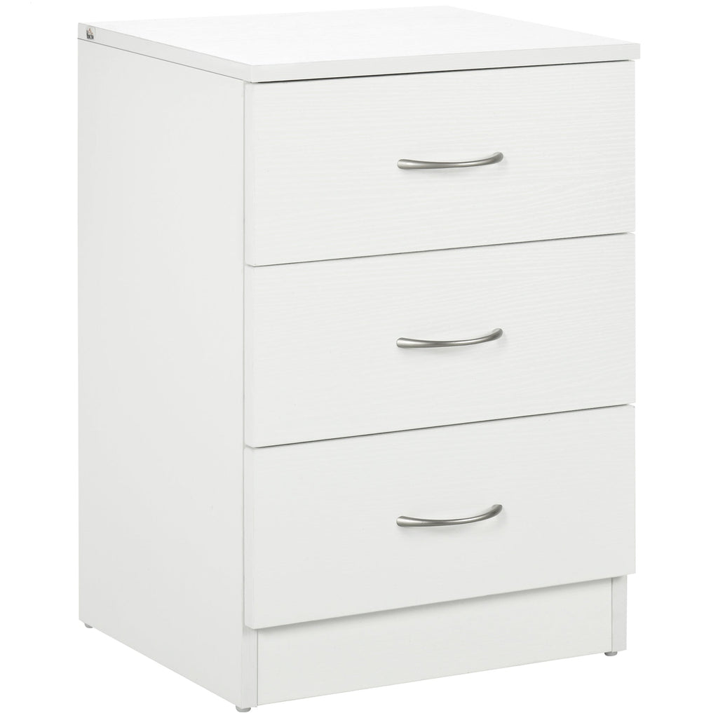 Modern 3 Drawers Side Cabinet Wooden Bedside Table White