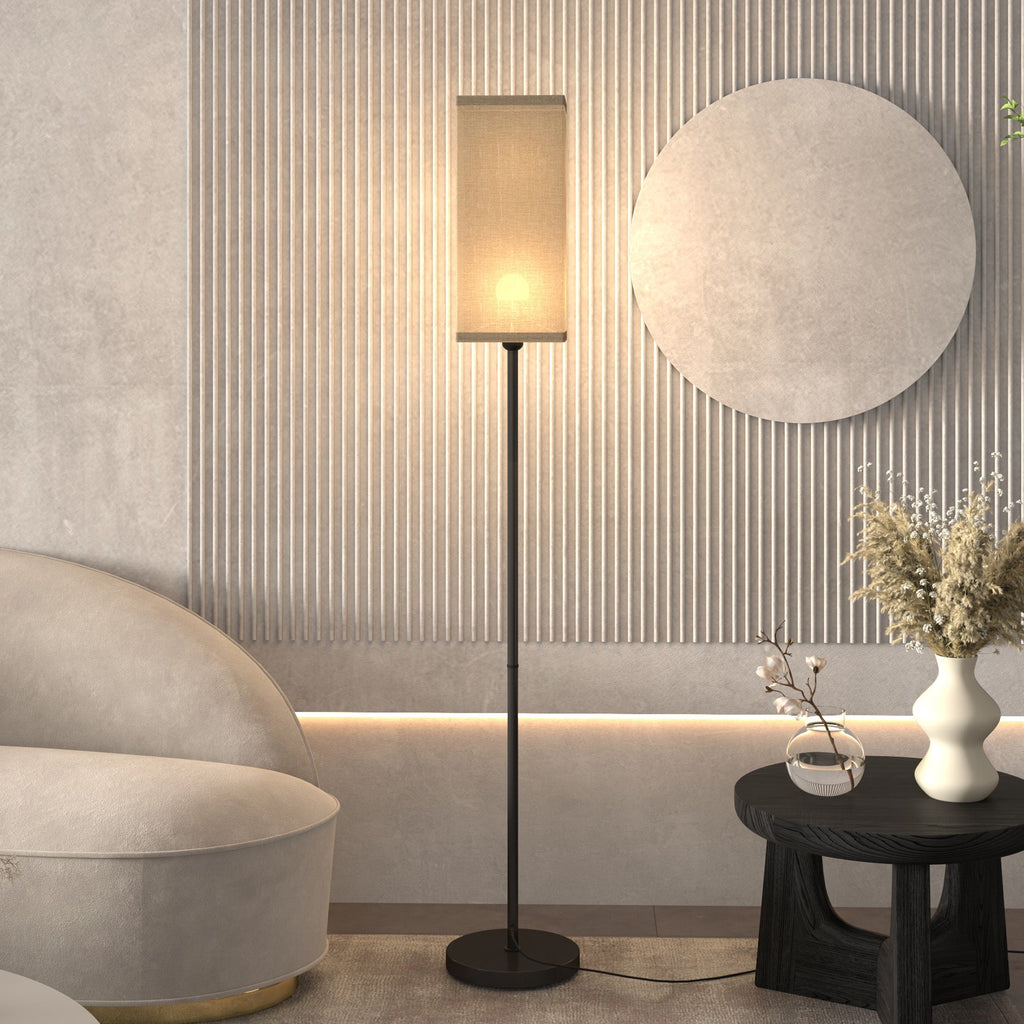 Standing Floor Lamp with Linen Shade for Living Room, Bedroom, Black