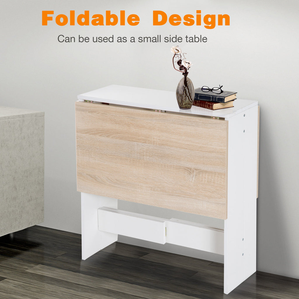Wooden Folding Dining Table, Writing Computer Desk, PC Workstation, Space Saving, Home Office, Oak and White